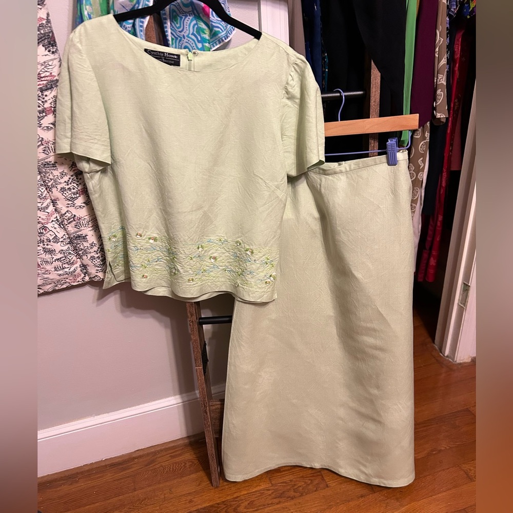Cynthia Howie Light Green Skirt Set Spring Wedding Guest Easter Party Guest